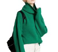 KeYIlowys Pull en Cachemire Automne Et Hiver pour Femmes Col Haut éPais Pull Ample Pull Paresseux Grande Taille Chemise De Fond TricotéE Vert M