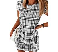 KeYIlowys Robe Mi-Longue à Manches Courtes Et Imprimé à Carreaux pour Dames Robe à Carreaux RayéE