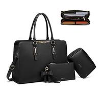 Keyli Laptop Bag for Women Large Waterproof PU Leather Tote Bag Business Office Work Briefcase Fit 15.6 inch Lightweight Trendy Computer Bags Messenger Shoulder Bag Laptop Purse 4pcs Sets Black
