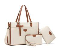 Keyli Lot de 3 sacs fourre-tout en toile pour ordinateur portable pour femme - Grande capacité de 39,6 cm - Léger, Marron_3 pièces
