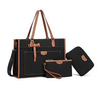 Keyli Lot de 3 sacs pour ordinateur portable pour femme, sac fourre-tout en toile de 40 cm, grand sac de travail, porte-documents, sac à main à bandoulière