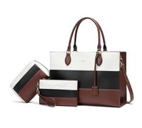 Keyli Lot de 3 sacs pour ordinateur portable pour femme, sacs fourre-tout de travail de 15,6 pouces, sac à main en cuir imperméable, porte-documents, sac à main à bandoulière, Beige-noir-marron