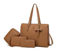 Keyli Sacoche pour ordinateur portable en cuir avec port de charge USB, pour femme, ensemble 4 pièces, marron