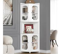 Keyluv Meuble d'angle de 175,3 cm de haut avec 5 étagères - Bibliothèque - Portes vitrées - Meuble de rangement moderne en bois pour salon, salle de bain, bureau à domicile, cuisine - Blanc