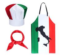 Keymall Costume de chef italien - Toque et tablier pour femme - Drapeau italien - Tablier de cuisine en tissu pour la maison et la cuisine, Set B, défaut