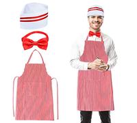 Keymall Kit de costume de serveur - Soda Jerk - Comprend 3 pièces : chapeau, tablier, nœud papillon pour costume d'Halloween adulte (ensemble C)