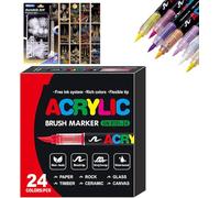 KeyoGoS Stellaya Marqueurs acryliques pour livres de coloriage, marqueurs acryliques liquides droits, marqueurs de peinture acrylique, livrés avec papier de coloriage pour dessin (24 couleurs)