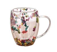 KeyoGoS Tasse en verre à double paroi en forme de fleur séchée, 350 ml, tasse à café isotherme avec poignée, tasse à thé en verre transparent résistant à la chaleur, tasse à thé créative, cadeau