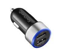 KeyOuest KO014127 Chargeur Auto Universel 2 Ports USB 2.0 (1A/2.4A) Noir/Bleu/Argent - Alimentation Allume-cigare - Dimensions 55x26x26mm, 40g