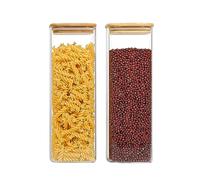 Keyoung Lot de 2 boîtes de conservation en verre avec couvercle, 2300 ml, grandes, rectangulaires, scellées, avec couvercle en bois, pour une fraîcheur prolongée, anti-mites
