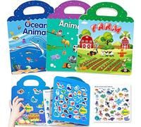 Keyoung Reusable Sticker Books for Kids, 3 Sets Travel Removable Toddler Sticker Books for 2 3 4 5 Year Old Girls Boys Birthday Gifts Educational Learning Toys for Age 2-4 - Ocean & Zoo Animal, Farm