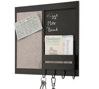 keypak Étagère murale avec tableau mémo et porte-lettres - Organiseur noir avec 4 crochets à clés pour couloirs, cuisines et entrées
