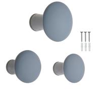 keypak Lot de 3 crochets muraux décoratifs ronds en bois gris - À visser - 50 mm - Moderne