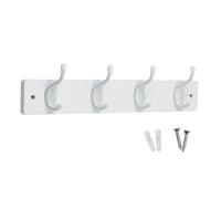 Keypak Lot de 4 patères blanches brillantes sur planche en bois blanc 46 cm - Porte-manteau mural moderne à fixer sur porte
