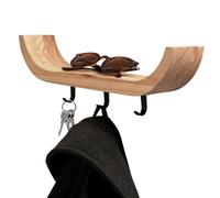 keypak Scandi Porte-clés incurvé en bois avec étagère, porte-clés mural, 3 crochets noirs pour couloir, entrée et chambre à coucher