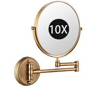 KEYQEEN 8" Miroir De Maquillage Mural avec Grossissement, Miroir Grossissant Double Face, Miroir De Salle De Bain Rotatif Et Extensible,Laiton,10X
