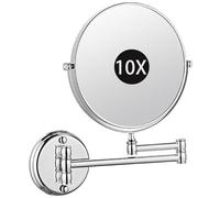 KEYQEEN 8" Miroir De Maquillage Mural avec Grossissement, Miroir Grossissant Double Face, Miroir De Salle De Bain Rotatif Et Extensible,Chrome,10X