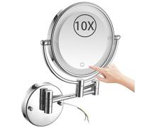 KEYQEEN 8" Miroir de Maquillage Mural éclairé, Miroir grossissant Double Face 1X/10X à Gradation Continue, Miroir de Salle de Bain LED Extensible,Chrome,Hardwired