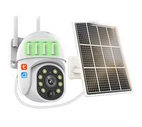 KEYQEEN Caméra Solaire IP WiFi Tuya, caméra de sécurité extérieure PTZ à Vision Nocturne 5MP, Suivi Automatique PIR, Surveillance Audio et vidéo bidirectionnelle,5mp+128g