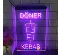 KEYQEEN Doner Kebab Enseigne au néon LED, néons 3D pour Restaurant de Magasin de Kebab pour la décoration Murale, Panneau Lumineux alimenté par USB,Violet,30x20cm