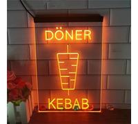 KEYQEEN Doner Kebab Enseigne au néon LED, néons 3D pour Restaurant de Magasin de Kebab pour la décoration Murale, Panneau Lumineux alimenté par USB,Orange,40x30cm
