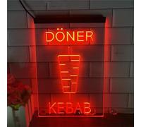 KEYQEEN Doner Kebab Enseigne au néon LED, néons 3D pour Restaurant de Magasin de Kebab pour la décoration Murale, Panneau Lumineux alimenté par USB,Rouge,40x30cm