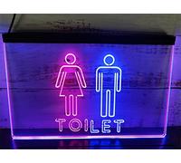KEYQEEN Enseigne au néon de Toilette LED, Unisexe WC Toilettes Salle de Bain décoration Murale USB Gradation néons enseigne Lumineuse Acrylique,Blue Red,40x30cm