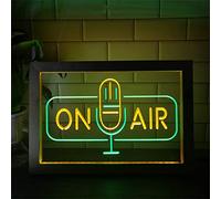 KEYQEEN Enseigne au néon LED on Air, Haut-Parleur de Studio, décor USB, Cadre Photo en Bois, Lampe de Table, lumières néon, veilleuses de Bureau,Green Yellow,32x22cm