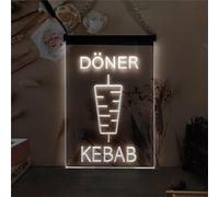 KEYQEEN Enseigne au néon LED pour Magasin de Kebab, néons sculptés en 3D pour Restaurant, décoration Murale d'affaires, signalisation Lumineuse USB,Blanc,60x40cm