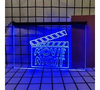 KEYQEEN Enseigne au néon Movie Night pour décoration Murale, lumières au néon LED à intensité Variable alimentées par USB pour Le cinéma d'avant-première de Film,Bleu,60x40cm