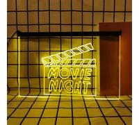 KEYQEEN Enseigne au néon Movie Night pour décoration Murale, lumières au néon LED à intensité Variable alimentées par USB pour Le cinéma d'avant-première de Film,Jaune,30x20cm