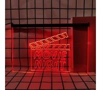 KEYQEEN Enseigne au néon Movie Night pour décoration Murale, lumières au néon LED à intensité Variable alimentées par USB pour Le cinéma d'avant-première de Film,Rouge,40x30cm