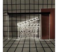 KEYQEEN Enseigne au néon Movie Night pour décoration Murale, lumières au néon LED à intensité Variable alimentées par USB pour Le cinéma d'avant-première de Film,Blanc,30x20cm