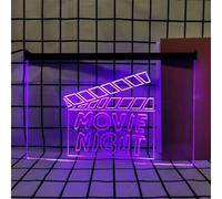 KEYQEEN Enseigne au néon Movie Night pour décoration Murale, lumières au néon LED à intensité Variable alimentées par USB pour Le cinéma d'avant-première de Film,Violet,40x30cm