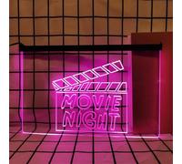 KEYQEEN Enseigne au néon Movie Night pour décoration Murale, lumières au néon LED à intensité Variable alimentées par USB pour Le cinéma d'avant-première de Film,Rose,30x20cm