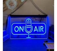 KEYQEEN on Air Enseigne au néon LED, néons sculptés en 3D pour Studio d'enregistrement vidéo, Microphone, décoration Murale, Panneaux Lumineux alimentés par USB,Bleu,30x20cm