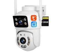 KEYQEEN Tuya 5MP+5MP Caméra IP PTZ WiFi à Double Objectif, caméra de sécurité extérieure avec Vision Nocturne Couleur, Suivi Automatique et Audio bidirectionnel,Camera+128g
