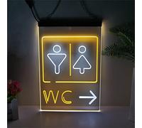 KEYQEEN WC flèche Point à Droite LED enseigne au néon, décoration Murale de Toilettes USB Gradation néons Acrylique enseigne Lumineuse,White Yellow,20x30cm