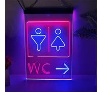 KEYQEEN WC flèche Point à Droite LED enseigne au néon, décoration Murale de Toilettes USB Gradation néons Acrylique enseigne Lumineuse,Blue Red,20x30cm