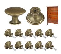 KeyQueen Lot de 12 Boutons de Porte, Vintage Laiton Boutons de Placard Antique Chic Metal pour Tiroir Poignée d'Armoire Meuble Cuisine Chambre Rétro avec Vis Assorties (30mm, Bronze Jaune)