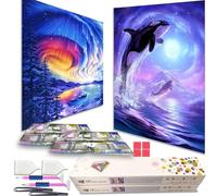 KEYRANKE Diamond Painting Enfant, 2 Pièces Peinture Diamant Enfant Broderie Diamant Kit Complet Animaux Diamant Complet Chat, Premium Upgrade Coffret Cadeau
