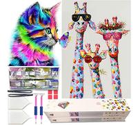 KEYRANKE Diamond Painting Enfant, 2 Pièces Peinture Diamant Enfant Broderie Diamant Kit Complet Animaux Diamant Complet Chat, Premium Upgrade Coffret Cadeau