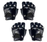 KEYRI 2 Paire Gants Sans Doigts Élégants Gants Punk PU Cuir Sans Doigts Rivets pour Halloween Femmes Filles Cosplay Performance Gothiques Noirs Hommes Accessoires (Noir, Taille unique)