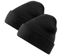 KEYRI 2 Pièces Beanie Bonnet en Tricot, Bonnet Extensible Casquette De Sport, Casquette de Loisir Un Chapeau Classique Unisexe, Taille Unique Disponible en Toutes Saisons Femme Homme (2 Noirs)