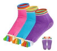 KEYRI 3 Paires Chaussette Yoga Antidérapantes Femme, Chaussette Doigt de Pied Femme Respirantes Chaussettes Pilates Antidérapantes Chaussettes à Orteil pour Yoga Sports