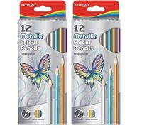 KEYROAD, 971756, crayons de couleur AA8Metallic de haute qualité/forme triangulaire - étui en carton - couleurs mélangées/adultes et enfants/tige en graphite souple en bois (Lot de 2)