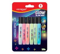 KEYROAD Colle pailletée fluorescente / 6 x 10 ml / 6 pièces par paquet/mélange de couleurs/pour maternelle, maison, école, étudiant /