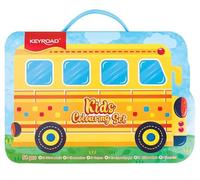 KEYROAD Kit d'art/pour enfants/54 pièces/1 set/crayons de couleur, crayons de cire, feutres, taille-crayon, livre de coloriage, autocollants/motif bus/maternelle, école, dessin et peinture