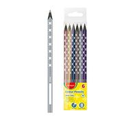 Keyroad KR971869 Lot de 6 crayons de couleur métalliques triangulaires - Couleurs mélangées - Pour adultes et enfants - Bois noir - Trou de suspension