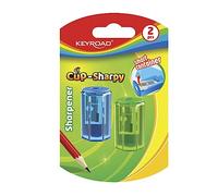 KEYROAD Taille-crayon ergonomique simple / 2 pièces/plastique/acier/crayons de couleur/blister - couleurs mélangées/taille-crayon